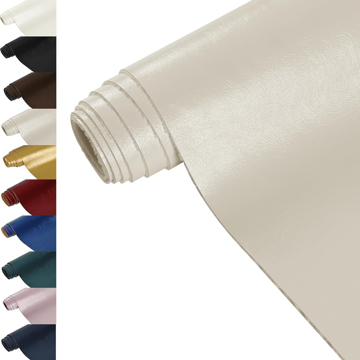 ANMINY Faux Leather Fabric 55" Wide Vinyl Upholstery Fabric by the Yard 1.0MM Thickened Soft PU Leather Vinyl Material for Marine Furniture DIY Sewings Crafts Boat Car, 3 Yard, Cream