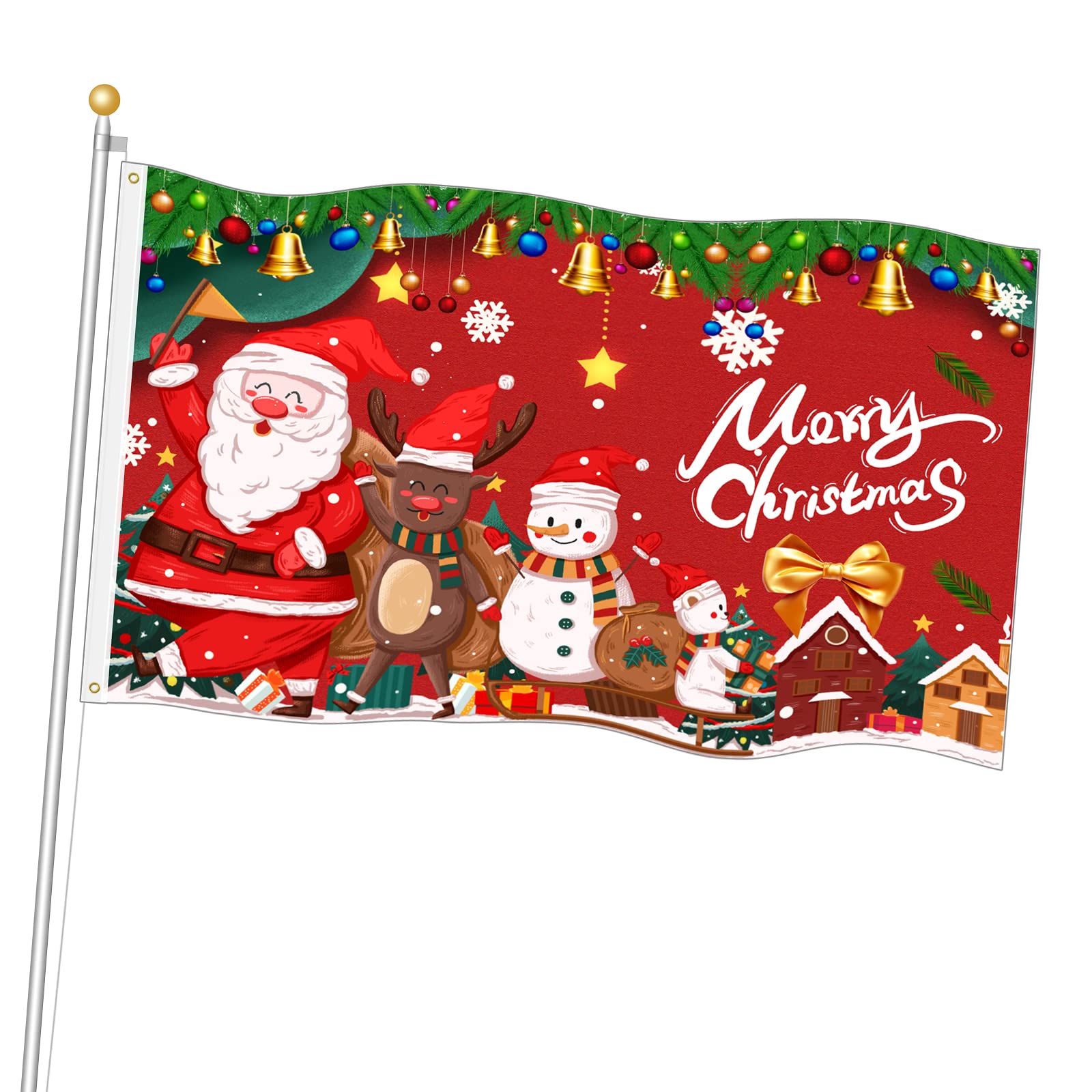 Christmas Flag Banner, 6Ft x 3Ft Xmas Garden Yard Decor Flag with Eyelets, Merry Christmas Festival Flags for Indoor and Outdoor Houses Decorated (Red)