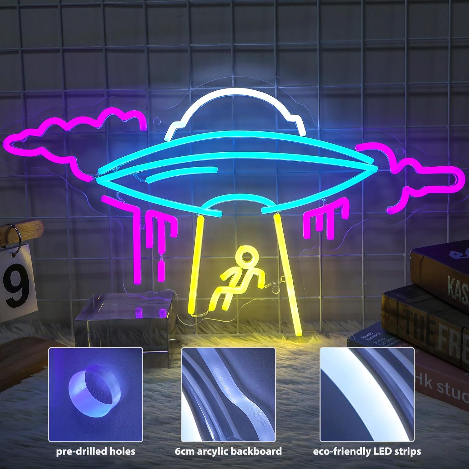 22-Inch Large UFO Neon Sign For Wall Decor, Dimmable Spaceship Neon Light, USB Powered Spaceship decor For sci-fi Fans Space-Themed Bar Restaurant Event Party Game Room Decoration, for Man's Gift