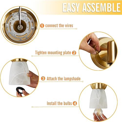 Miniatura 8 de Juego de 2 apliques de pared, luces doradas de tocador para baño, accesorios de luz de pared modernos con interruptor giratorio, lámpara de montaje