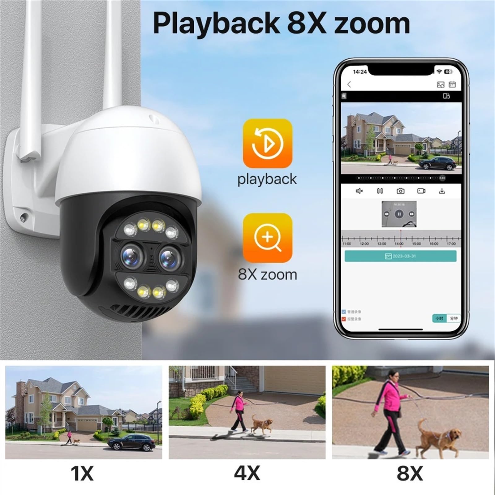 Kamery Monitoringu, Kamera IP 4K 8MP 2.8 + 12mm podwójny obiektyw 8X Zoom kamera PTZ zewnętrzna kamera telewizji przemysłowej 2K automatyczne śledzenie nadzór P2P(8MP 32G Card)
