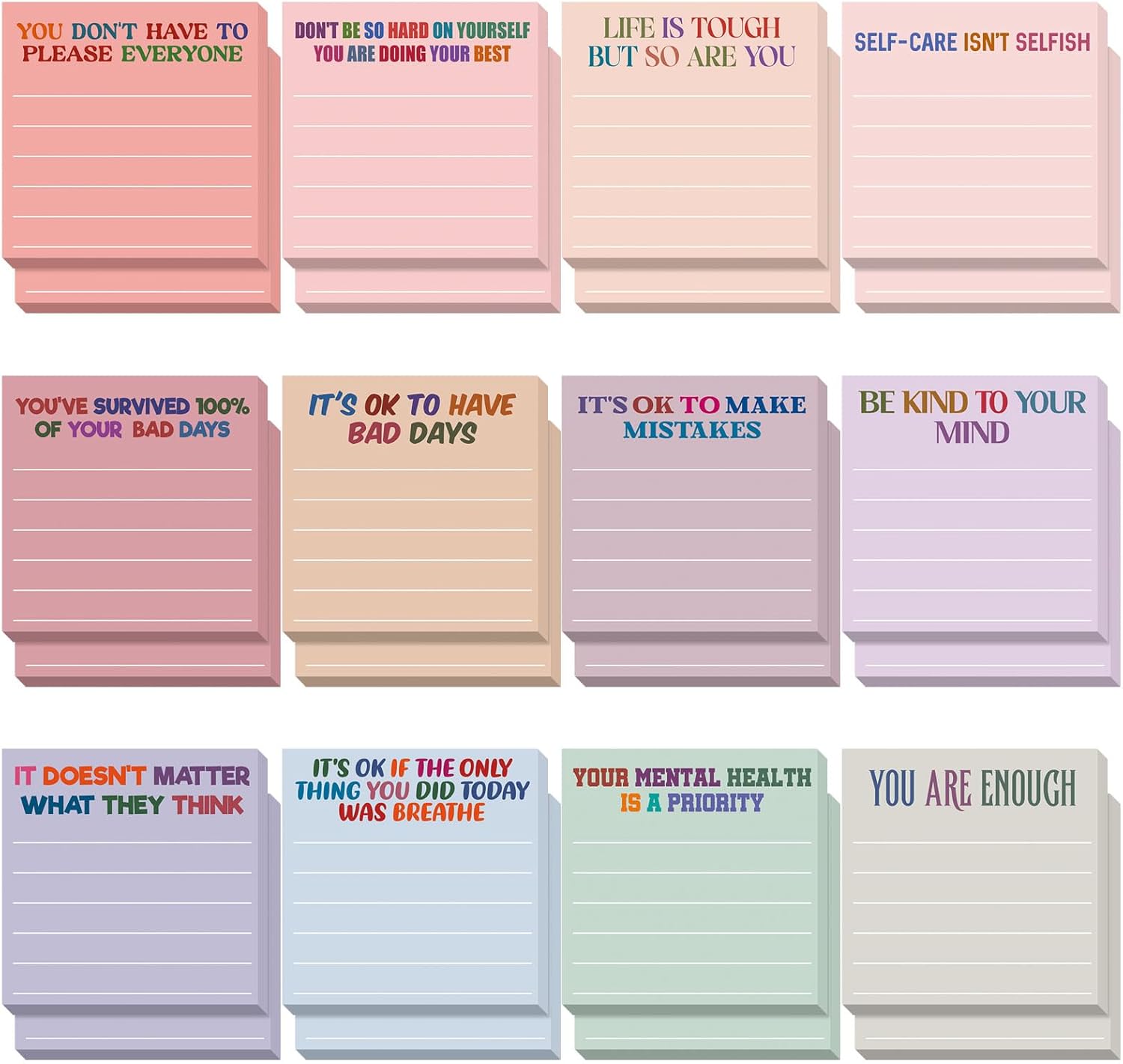 Yinder 24 Pcs Inspirational Sticky Notes with Lines Cute Motivational Sticky Notes Pad Employee Appreciation Gifts Bulk for Teacher Nurse Coworkers Office 3 x 3”(Aesthetics,Mental Health)