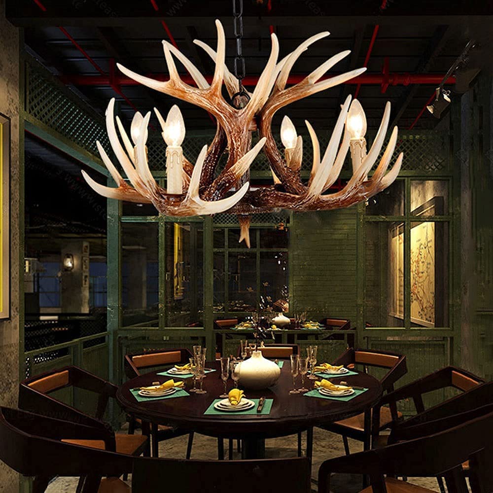 LYMSXAZOU Antler Chandelier, Rustic Deer Antlers Chandeliers, Vintage Style Resin Ceiling Light with Chain, Hangi(Chandelier) Made in China
