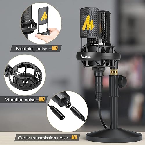 Miniatura 6 de MAONO Micrófono condensador XLR, micrófono de grabación profesional de estudio cardioide para transmisión, podcasting, canto, voz en off, voz,