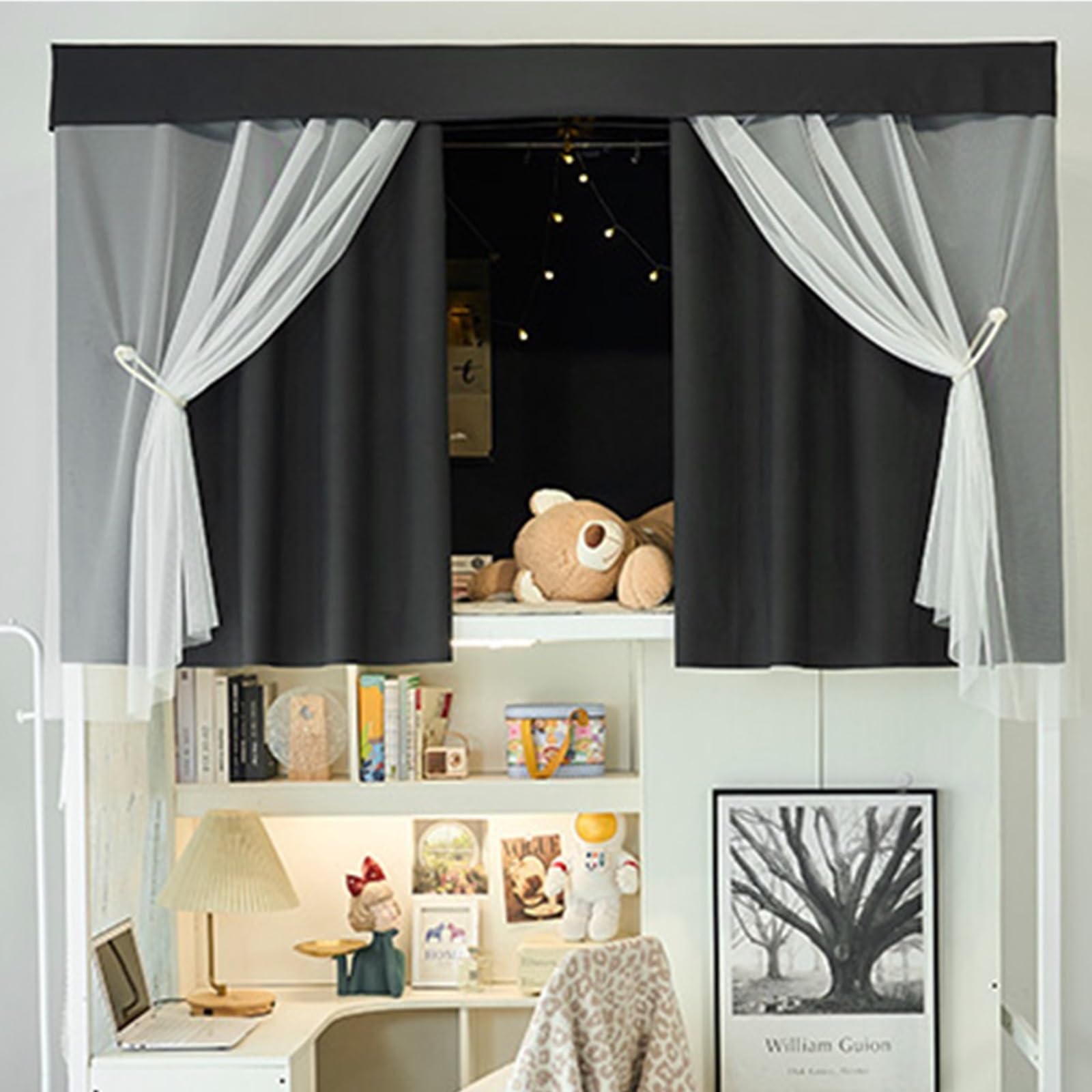 LVYUDS Blackout Bunk Bed Tent 3-Layer Fabric Bunk Bed Curtains Universal for Offices Dust-Proof Loft Bed Curtains Soundproof for Naps(Curtain*2+top,1.2M_BLACK B)