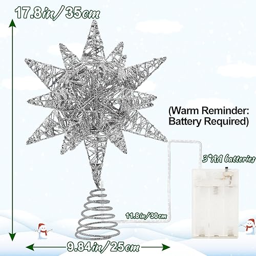 Miniatura 3 de Estrella plateada para árbol de Navidad con 60 luces LED blancas cálidas, estrella para árbol de Navidad y decoración de temporada de Navidad, 13.8