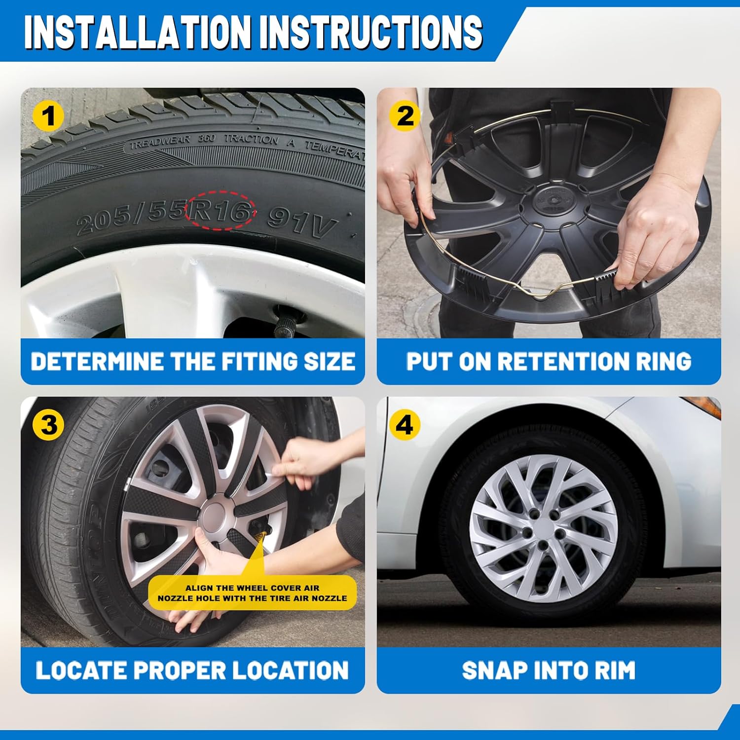 AUTOWIKI 16" Hubcaps for 2009-2025 Toyota Corolla 2023-2025 Toyota Corolla Hybrid 2009-2014 Toyota Matrix Wheel Rims Cover Snap on Installation Set of 4 ABS+PC Material 16-Inch Hubcaps, Lacquer