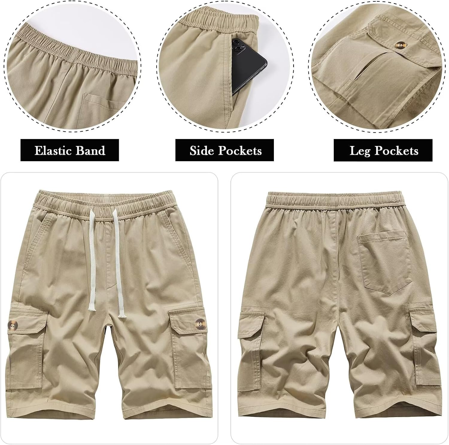 Msmsse Womens Hiking Shorts Cargo Knee Length Drawstring 5 Pockets Elastic Waisted Shorts for Summer Casual