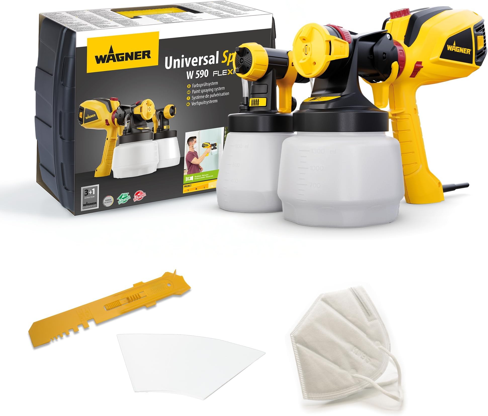 WAGNER Universal Sprayer W 590 FLEXiO - Electric Paint Sprayer for Wall & Ceiling/Wood & Metal paint - interior and exterior usage, covers 15m² - 6 min, 1300 ml/ 800 ml capacity, 630 W