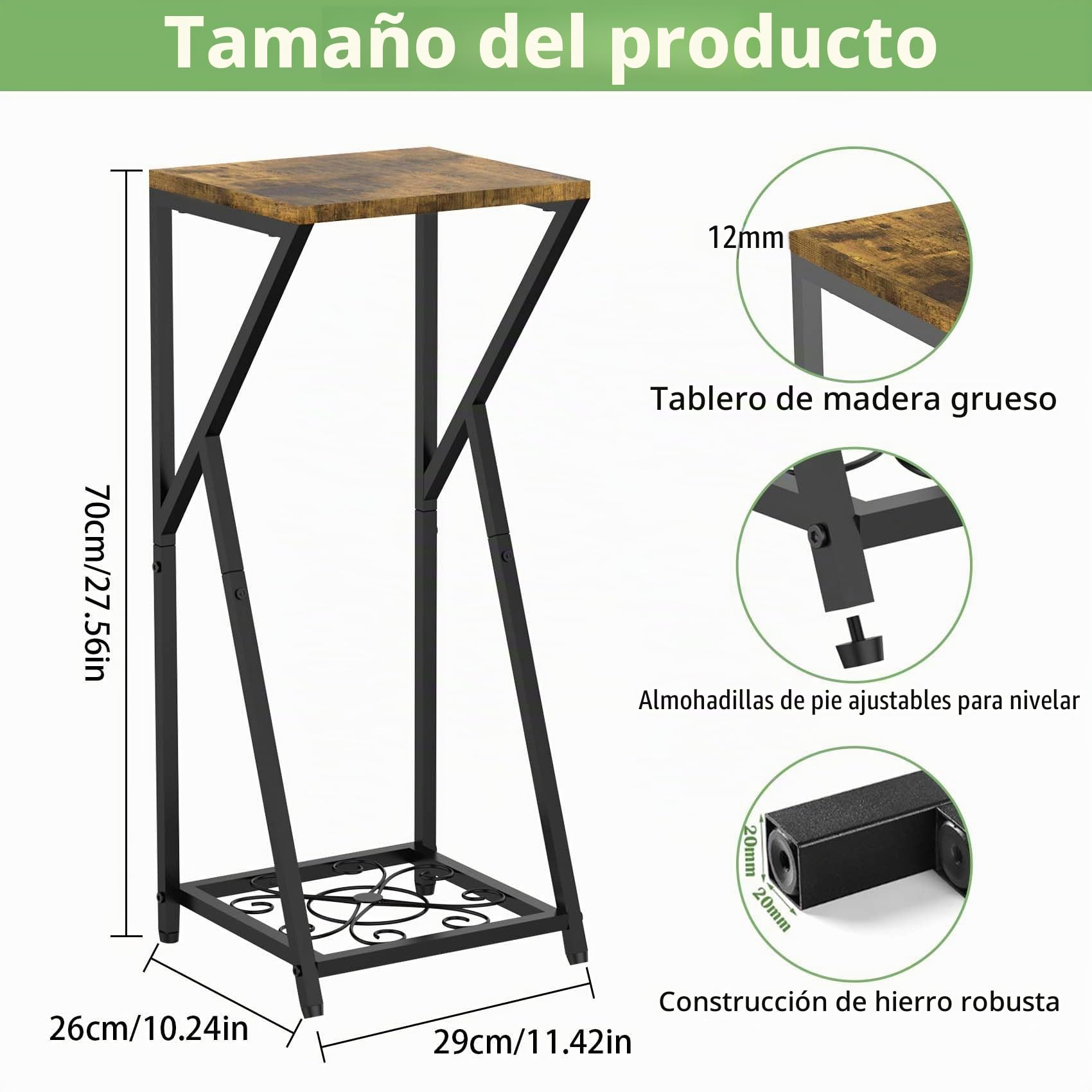 Soporte Plantas Interior de Metal Madera, Estanteria para Plantas de 2 Niveles, Pedestal Maceteros Decorativo Moderno para Sala de Estar, Terraza, Esquina, Balcón, Jardín