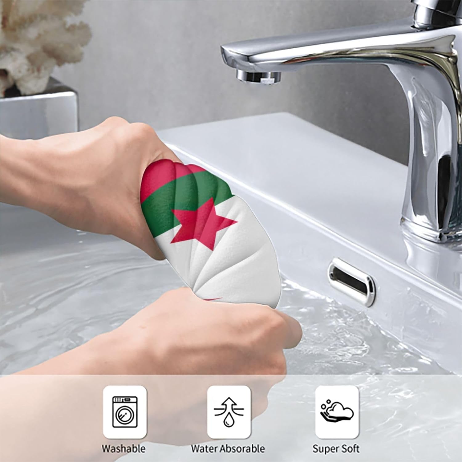 Flag of Algeria Print Hand Towels for Kitchen, Decorative Bathroom Towels Decor Farmhouse Cute for Men Women Gifts