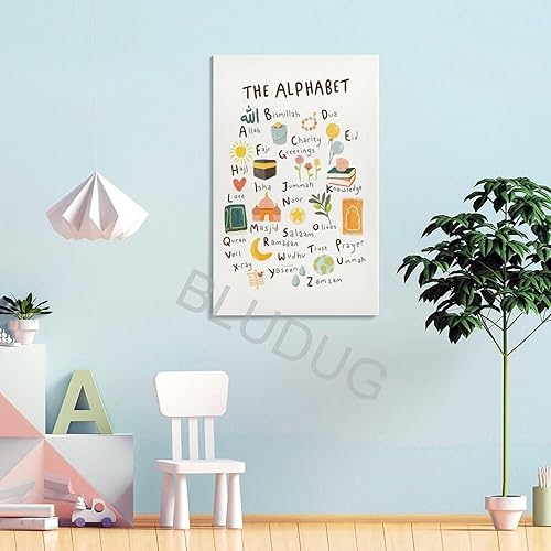 Miniatura 4 de BLUDUG Impresión del alfabeto islámico para niños, arte de pared para niños, regalo Eid para niños, regalo de Eid, pintura en lienzo para