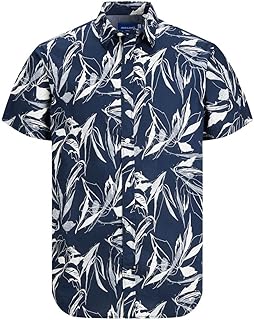 قميص كرايون بطبعة بطول التصميم وأكمام قصيرة ومقاس كبير للرجال من جاك اند جونز