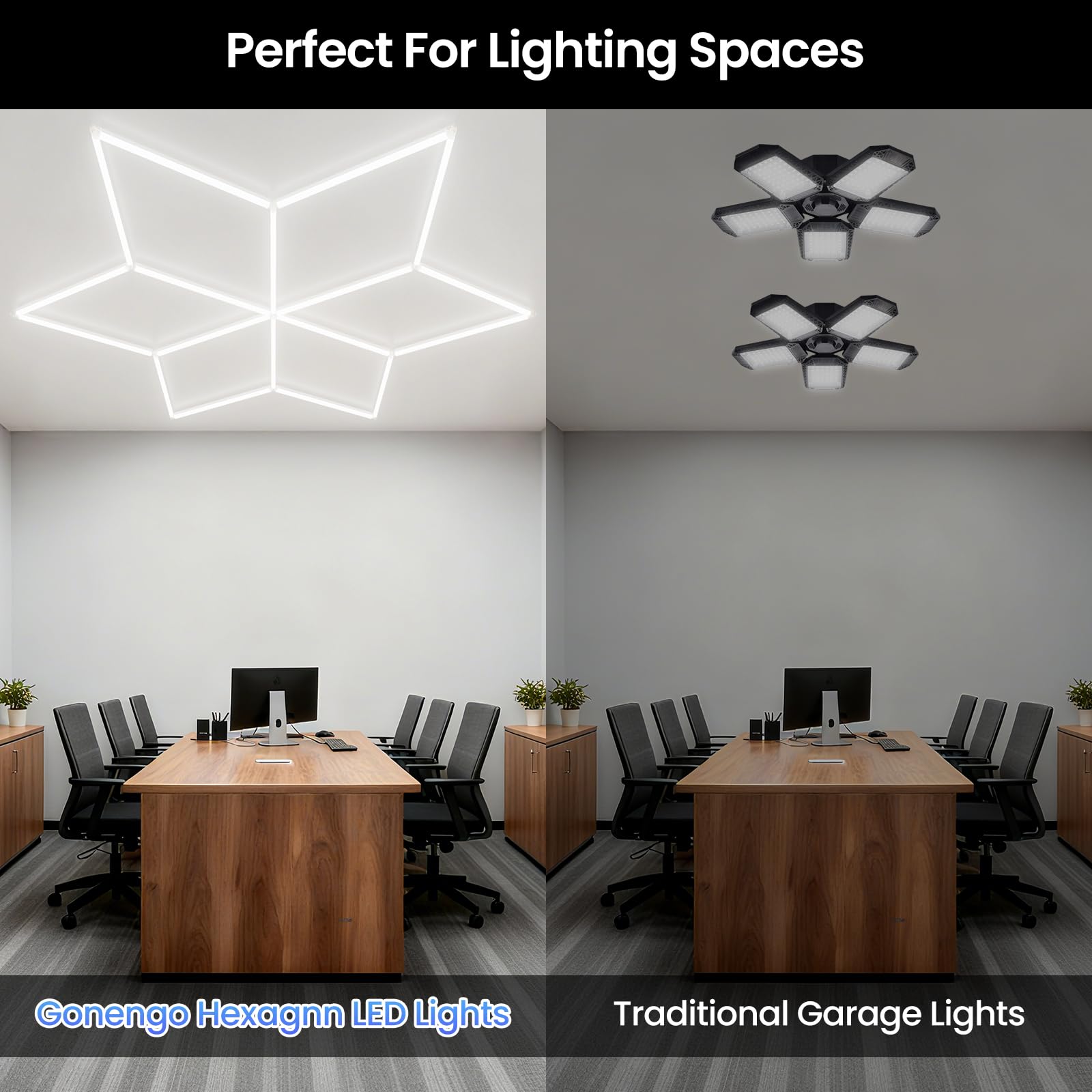 ALLYES Lot de 18 Spots LED Hexagonaux Pour Garage, 6500K, 117W, Blanc Flocon de Neige, à Poser au Plafond, Pour Garage, Entrepôt, Atelier, Salle de Sport, Salle de Réunion, Supermarché