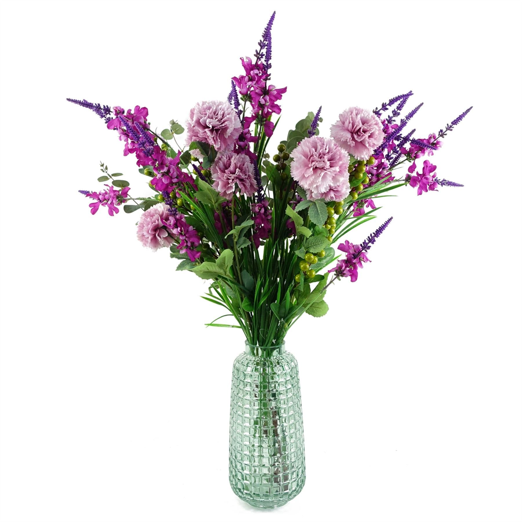 Leaf 80Cm Artificial Carnation And Larkspur Glass Vase Pink