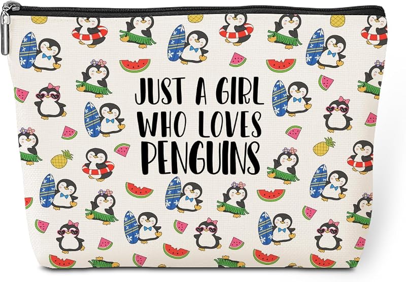 Necessaire de Viagem jeilink com Estampa de Pinguins, Canvas, Zíper Metálico