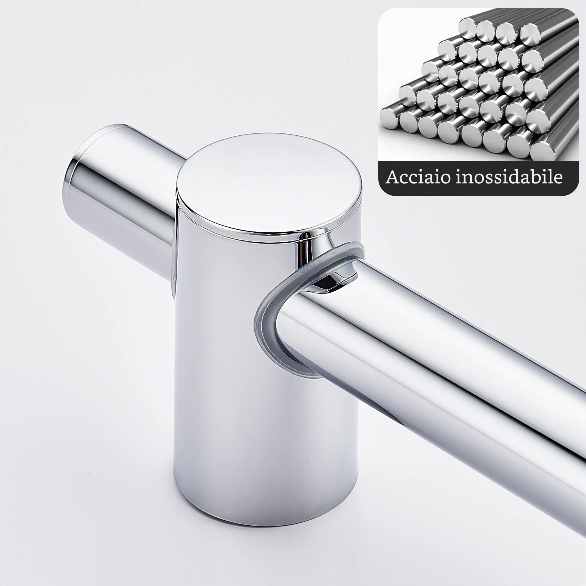 Saliscendi per Doccia Inox Asta Regolabile Kit con Supporto 68 x 2,2cm, Cromo