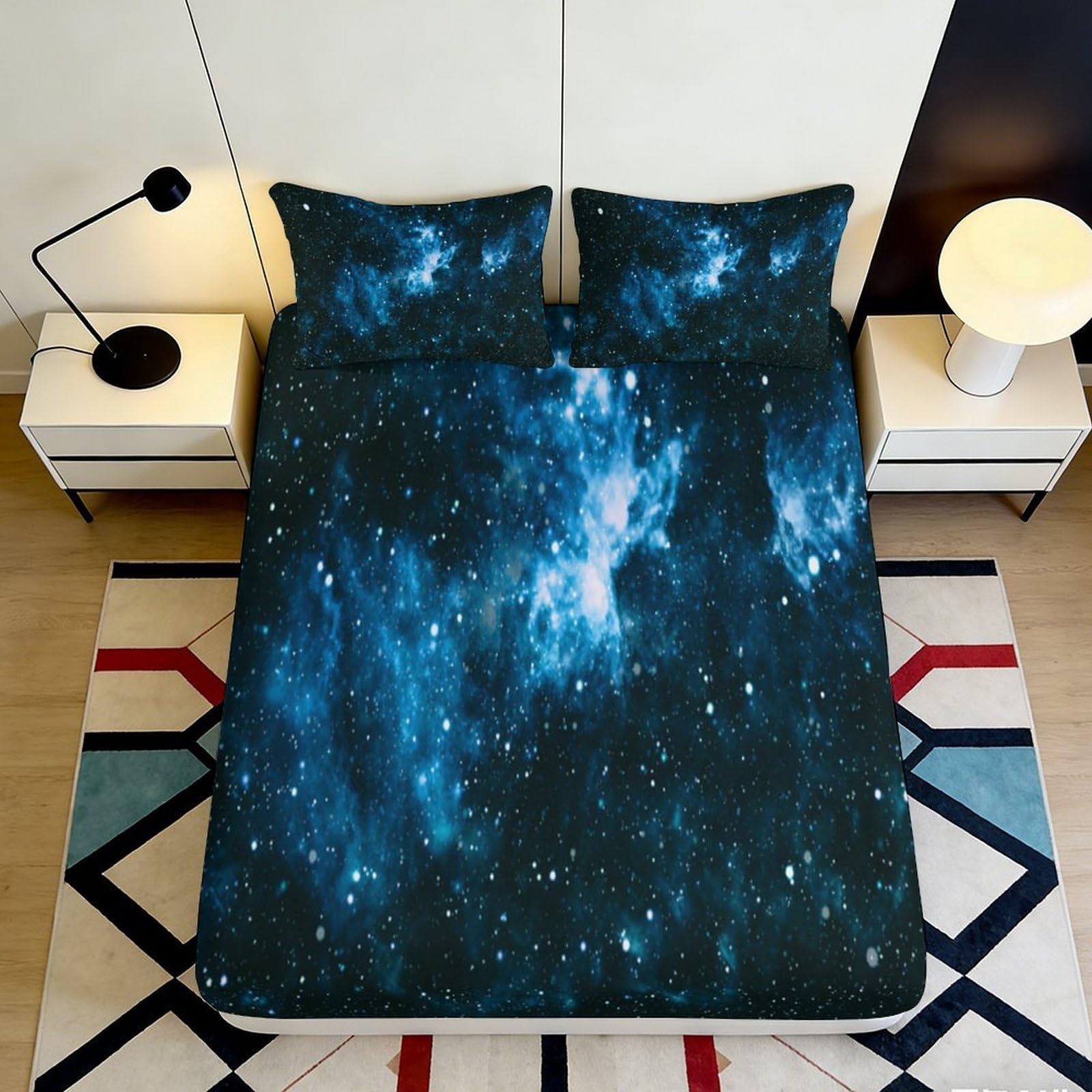 Kzqnxhjprl Style-10 3D Printed Galaxy Starry Sky Fitted Sheet Microfiber Soft Deep Blue Cosmic Nebula Mattress Cover For Bedroom Dorm Decor 90X200x25cm