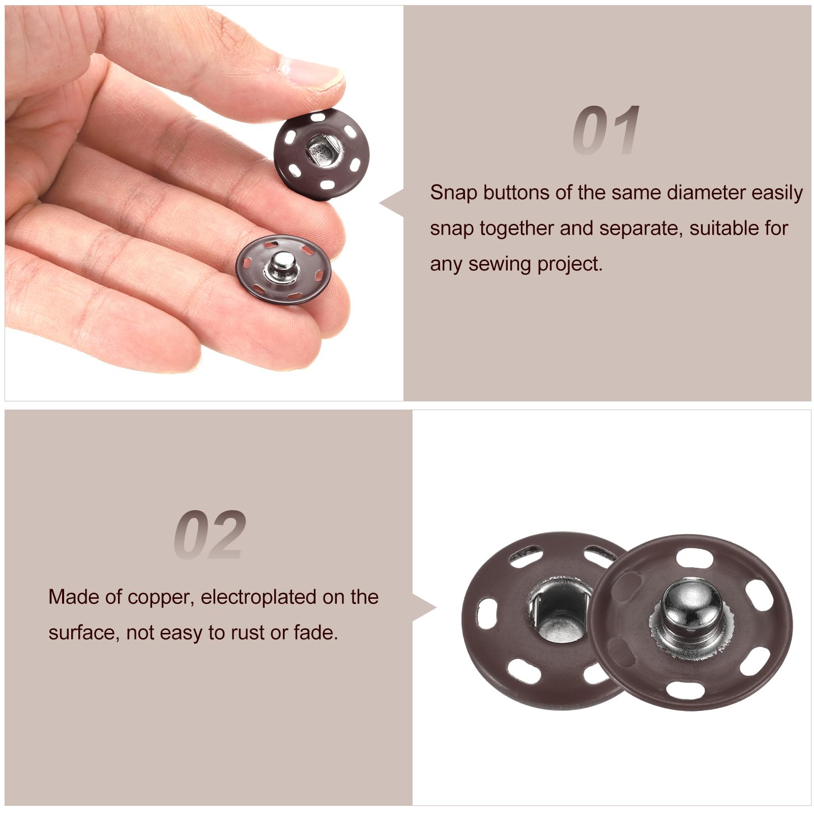HARFINGTON Juego de 5 botones a presión de metal de 19 mm para coser a presión para cierre, bolso, ropa, costura, manualidades, color café