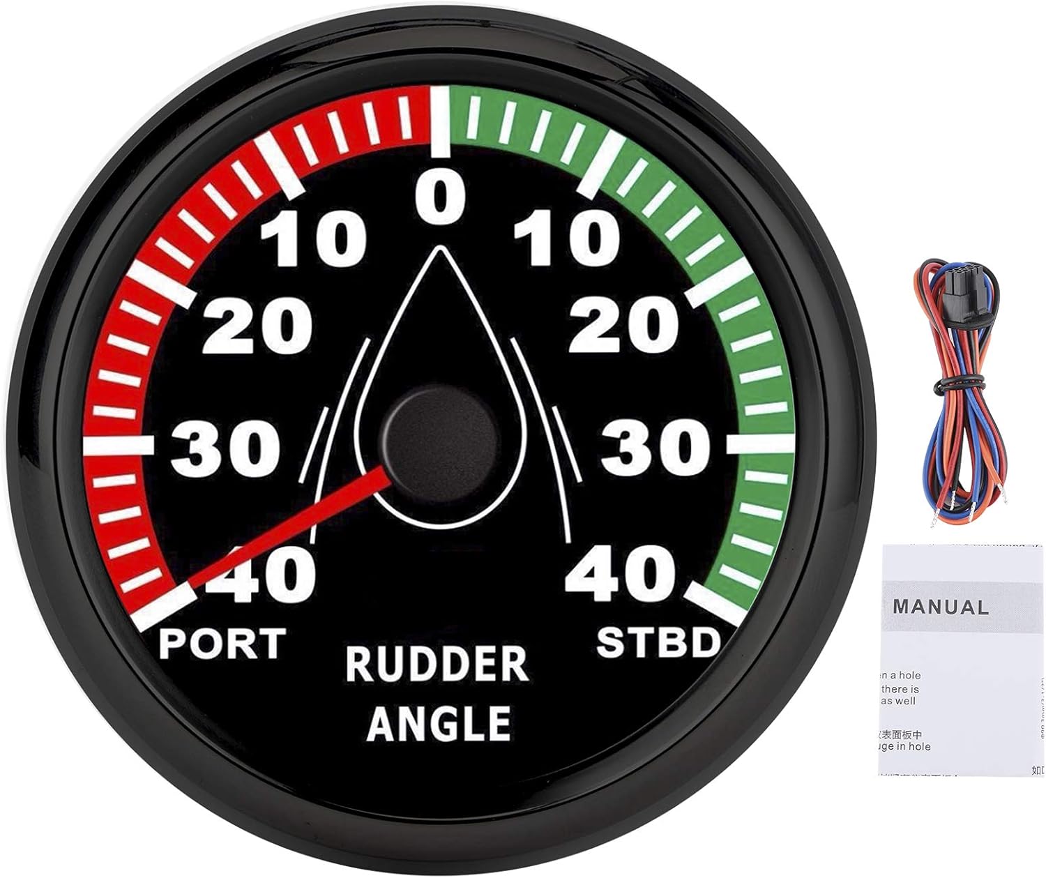 Rudder Angle Gauge Indicator, 85mm Boat Rudder Angle Meter IP67 Multi‑Color Backlit 9‑32V Direction Adjustable(Black Frame on Black)