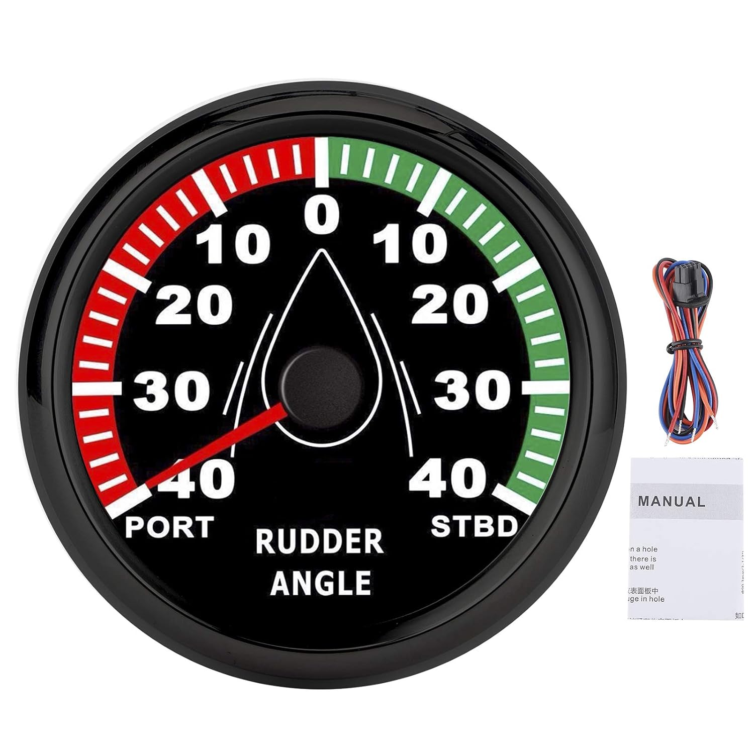 Ersatz für Boote IP67 wasserdicht mehrfarbig hintergrundbeleuchtet 9-32V Richtung einstellbar (schwarzes Zifferblatt schwarze Abdeckung) 85mm Ruderwinkelmesser