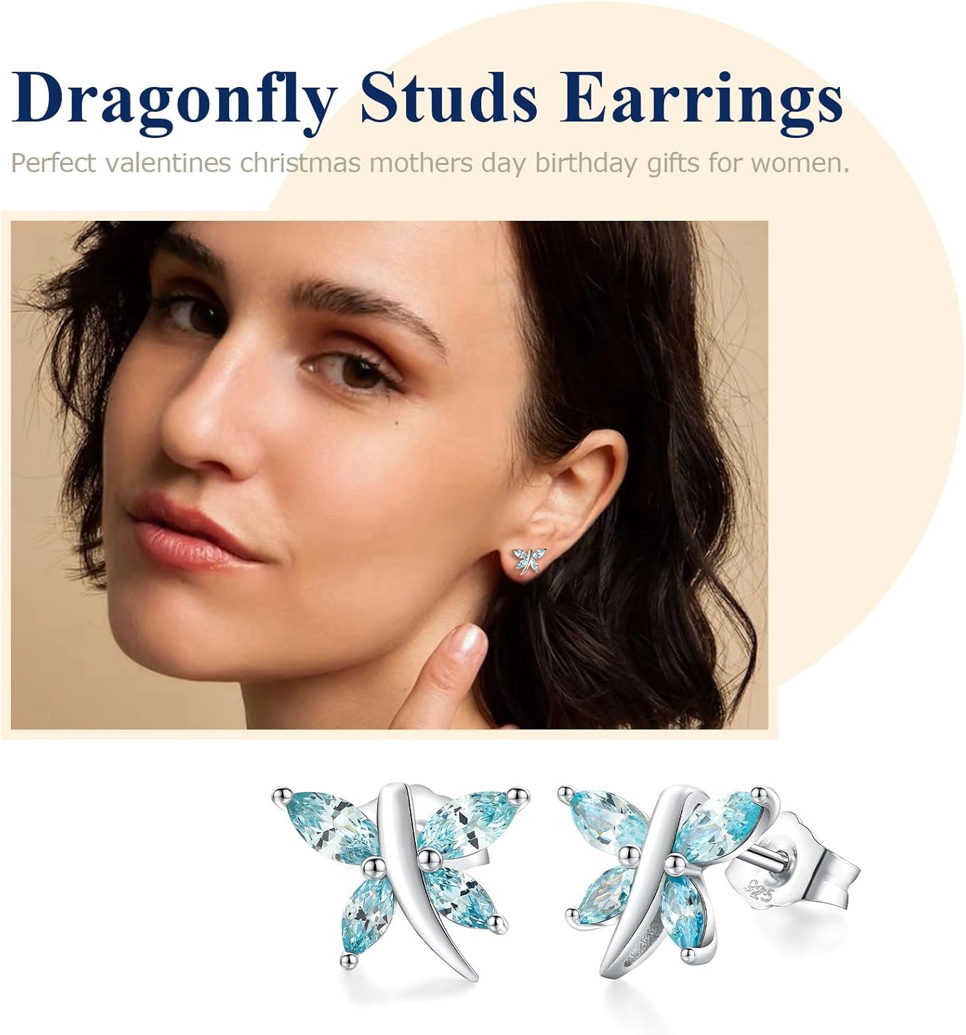 Small Butterfly/Dragonfly Stud Earrings 925 Sterling Silver/14K Gold Plated Created Gemstone Birthstone Studs Hypoallergenic Ear Jewelry Gift for Her