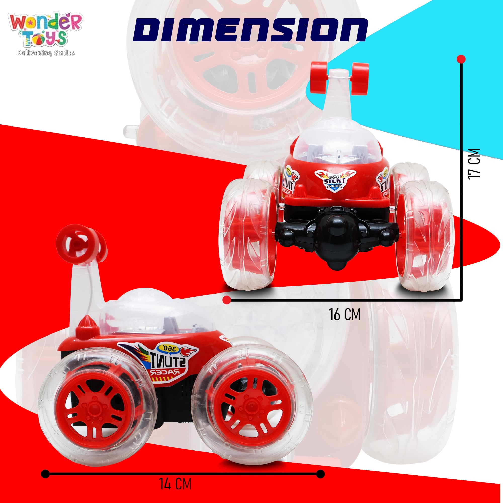 Wonder Remote Control Rotating Rolling Stunt RC Car Toys for Kids Off Road Vehicle Toy Cars Kids Monster Truck Rock Climbing Car Toy 2-10 Year- Red 3