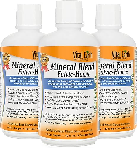 Vital Earth Minerals Fulvic - Mezcla de minerales húmicos, minerales de traza iónicos líquidos veganos, suplemento multimineral, ácido fúlvico,