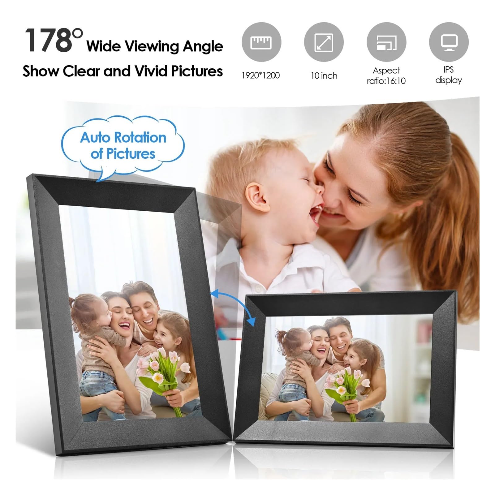 WiFi 10-calowa Cyfrowa Ramka Na Zdjęcia 1280x800 IPS Ekran Dotykowy 16 GB Inteligentna Sterowanie Aplikacją Zdejmowany Uchwyt Ekran O Wysokiej RozdzielczośCi(10inch 1920x1200)