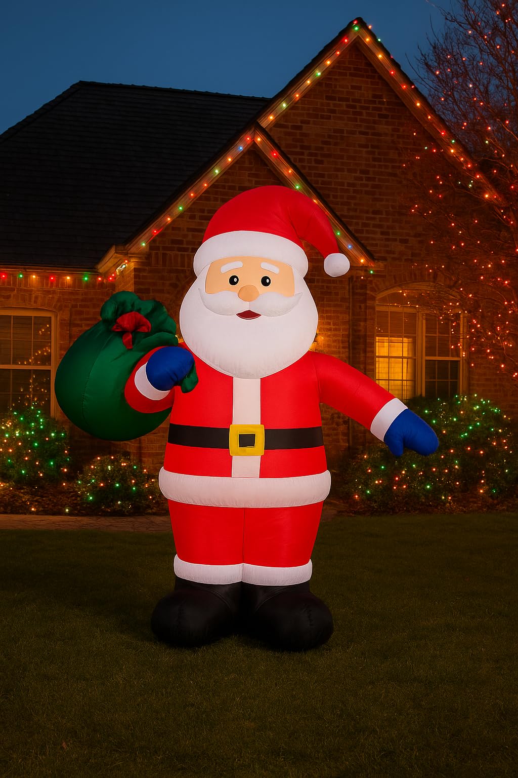 Nadmuchiwany Święty Mikołaj 240 cm z oświetleniem LED, wodoszczelność IP44, ogromna dekoracja bożonarodzeniowa do ogrodu, na podwórko i taras, łatwa w montażu, świąteczne oświetlenie zewnętrzne na