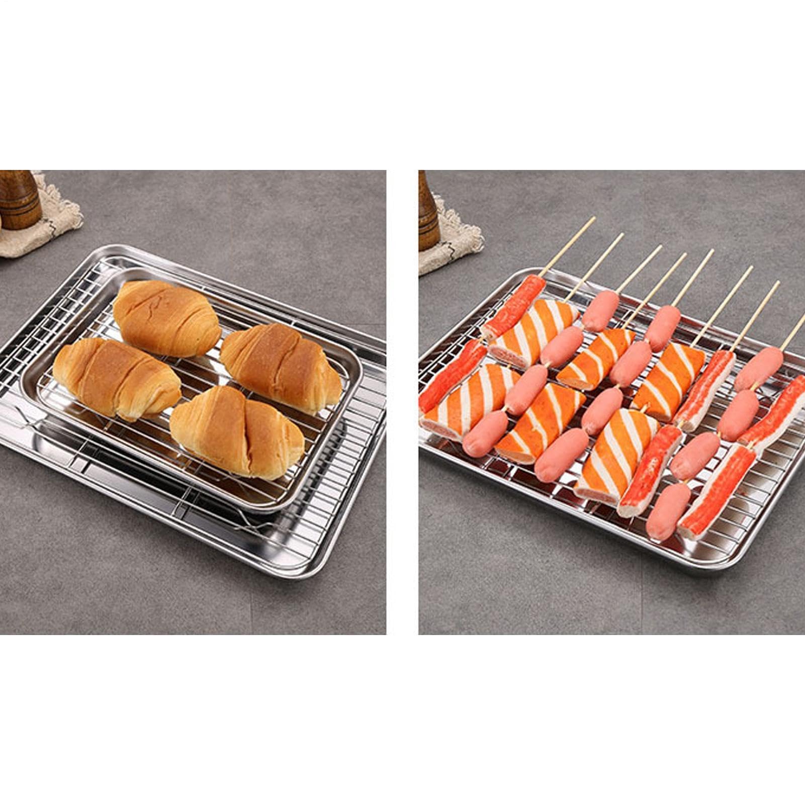 Bandeja de horno de acero inoxidable, bandeja multiusos antiadherente para cocinar, barbacoas, eventos al aire libre, patio, patio, jardín, uso duradero y fácil de limpiar
