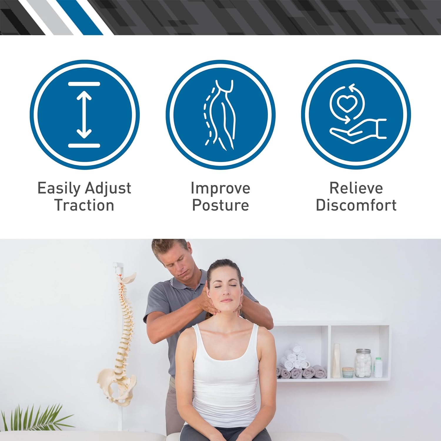 Body Sport Cervical Traction Collar Neck Brace, Decompression and Compression Adjustable, Neck Support for Spinal Alignment and Neck Discomfort, with Soft Fabric and Easy-to-Use Inflator Bulb