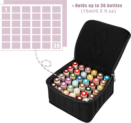 Miniatura 2 de VOCOSTE Bolsa de esmalte de uñas, funda de transporte para esmalte de uñas con capacidad para 36 botellas, organizador de juegos de arte de uñas,