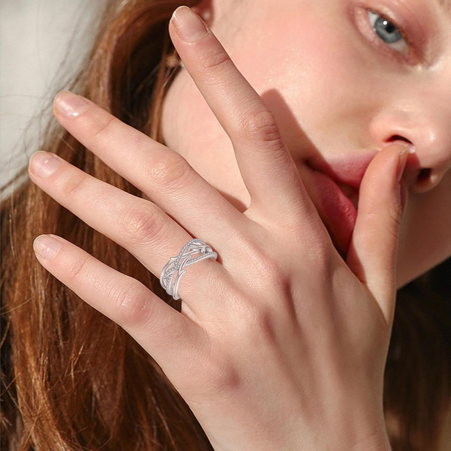 925 Sterling Silver Simulated Diamond CZ Criss Cross Ring for Women - Eternity Statement Wide Band Ring Engagement Wedding Anniversary Rings with Jewelry Box, Size 5-10