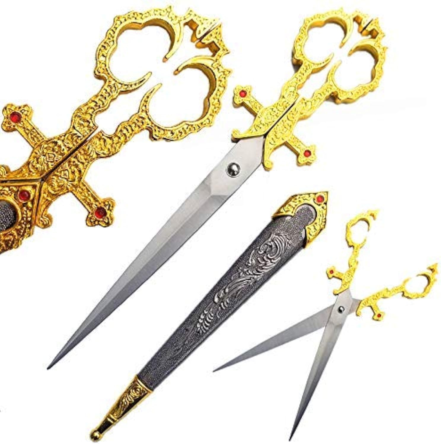 Medieval Renaissance Scissors Bodice Dagger Dirk Knife (Gold)