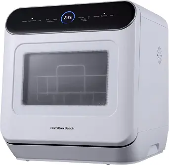 Hamilton Beach Portable Countertop Dishwasher with Water Bank, 6-Liter Capacity, and Delay Timer