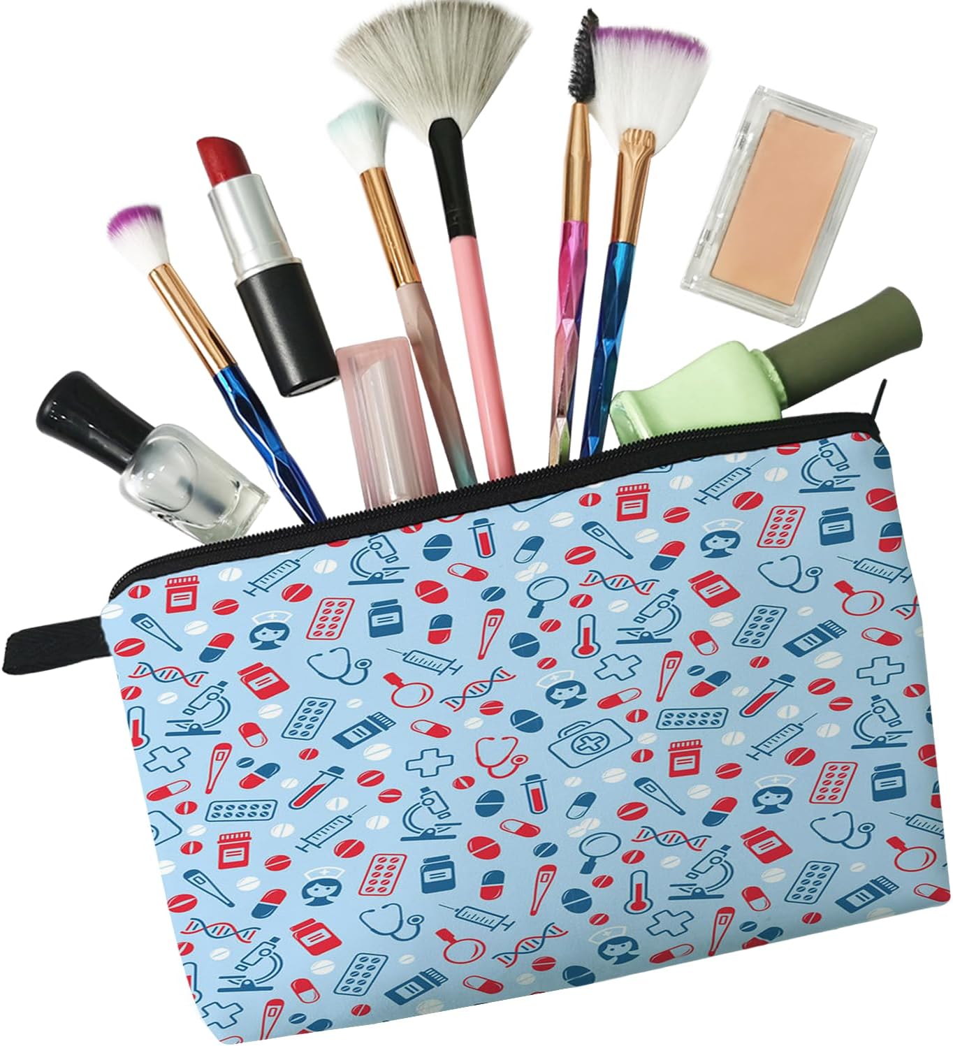 Nurse Medical Supply Makeup Bag Cute Small Organizer Zipper Pouch Blue Medical Supply Makeup Bag Nurse Graduation Present for Women Nurse Practitioners Friends - Image 4