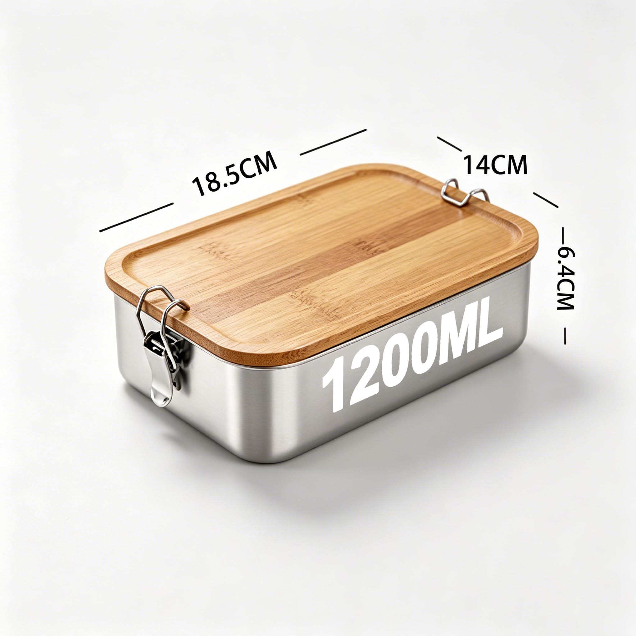 Boîte à Déjeuner en Acier Inoxydable 304 2 Compartiments 1200ml | Bento en Acier Inoxydable 304 avec Couvercle en Bambou, Anti-Fuite Lavable au Lave-Vaisselle pour École, Bureau et Sorties