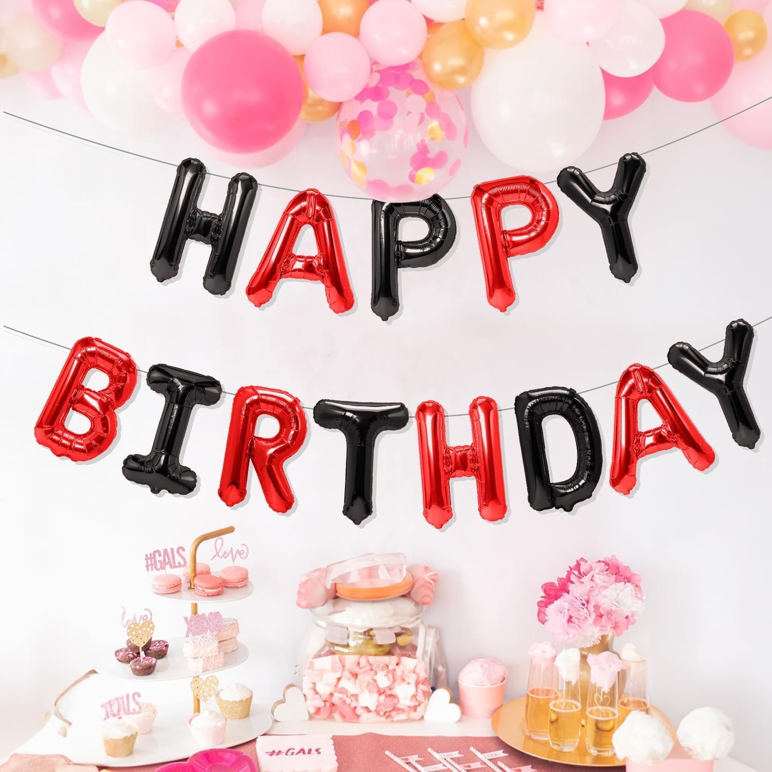 Rozi Decoration 16 Inch Happy Birthday Foil Letter Balloons | Red & Black Alphabet Balloons for Birthday Decoration, Kids Party & Room Decor β Pack of 13 Letters 1