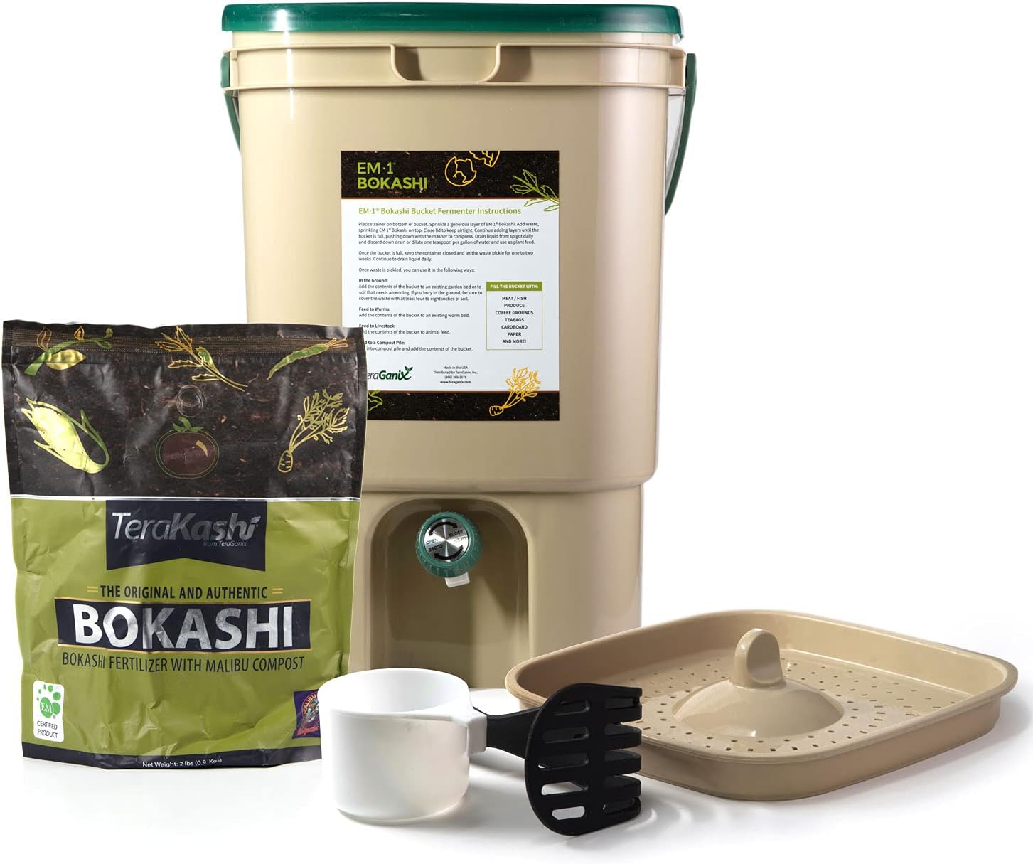 The Bokashi Bucket Food Waste Fermenter Kit with 2 lb Bokashi