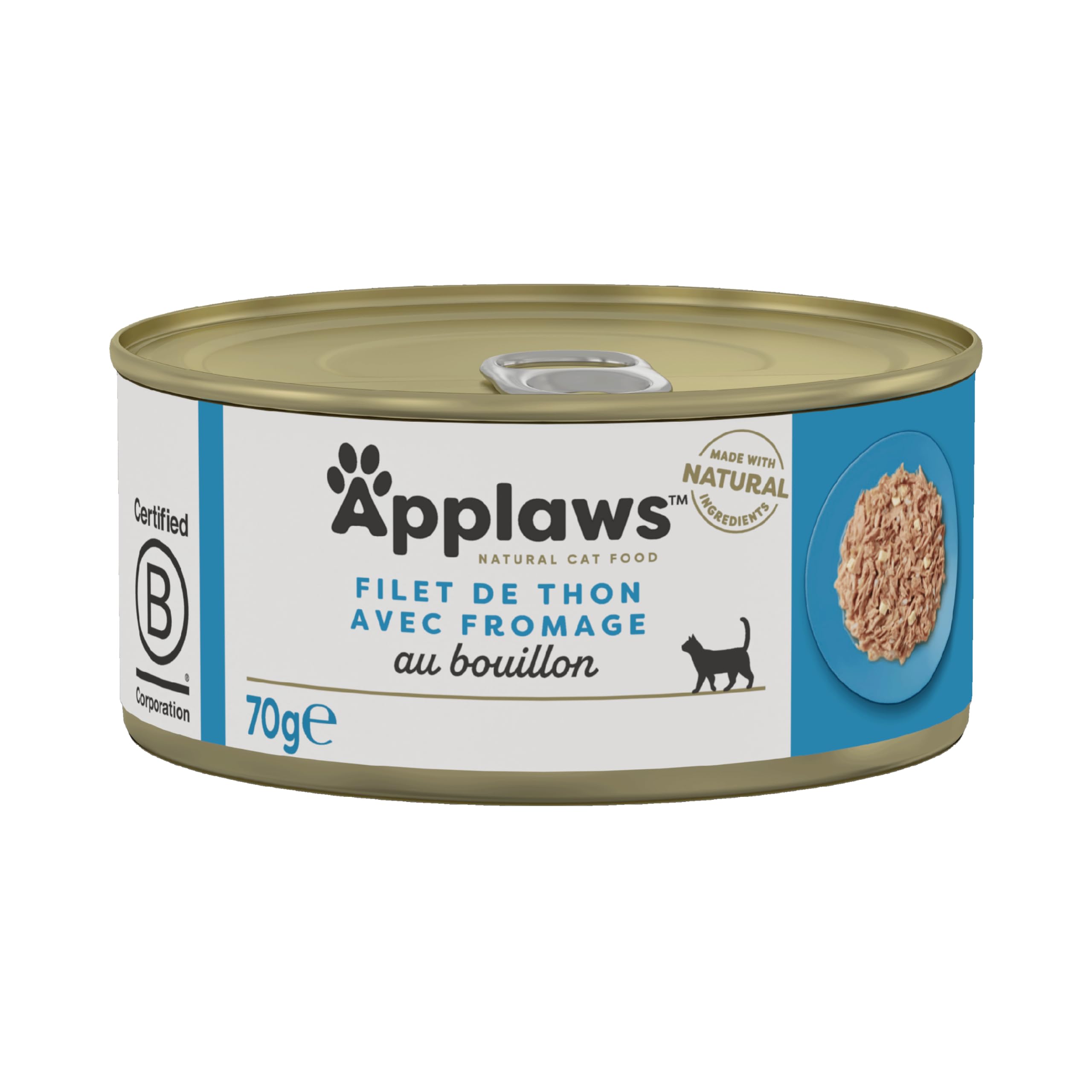 Applaws 100% Alimentation humide naturelle pour chat Thon avec fromage en bouillon - 24 x 70g boîtes