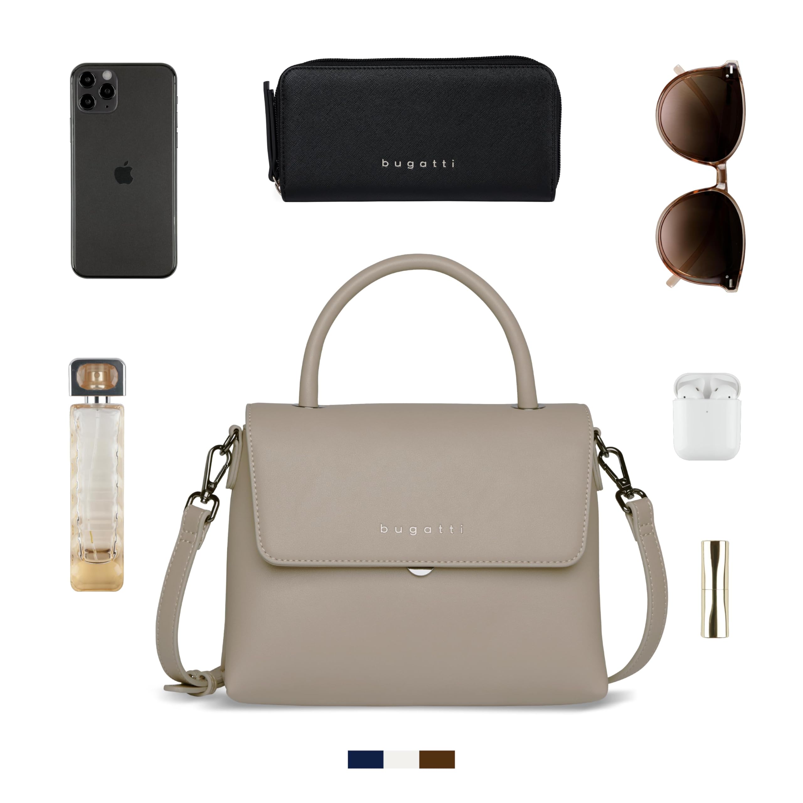bugatti Almata Handtasche 2-in-1 mit extra Kosmetiketui, Damen-Tasche aus Kunstleder