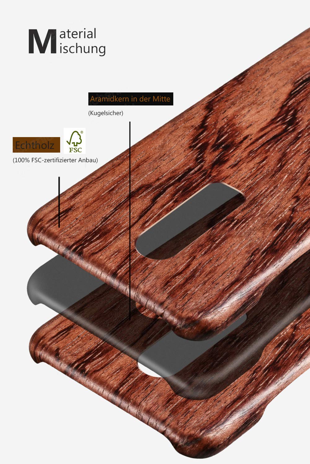 Qichenlu Holz-Hülle Für IPhone 15 Plus – Rosewood Mit Aramidkern, Ultradünn