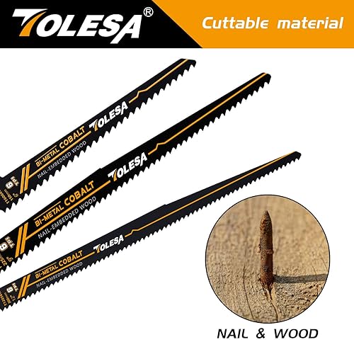 Miniatura 4 de TOLESA Hojas de sierra recíproca de madera incrustada de clavos para demolición de puertas y ventanas, corte de madera de 9 pulgadas, 6TPI dientes