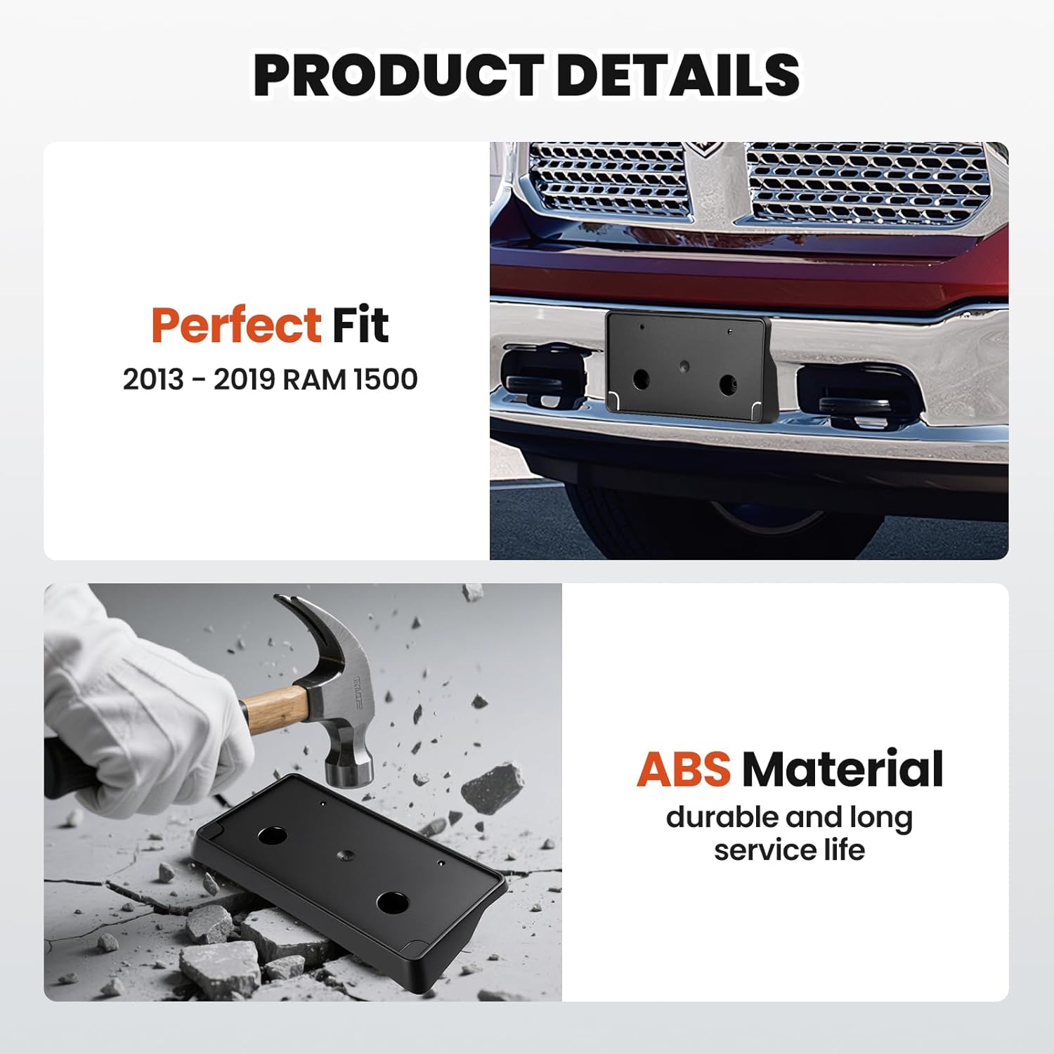 Front License Plate Bracket Fit for Select Model 2013 2014 2015 2016 2017 2018 Dodge RAM 1500, 2019 2020 RAM 1500 Classic License Plate Bracket Replacement 68141642AA Automotive Accessories - Image 3