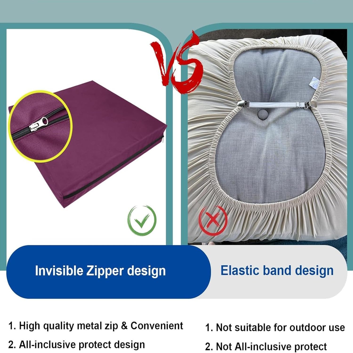 Outdoor Cushion Covers 22x22 24x24 Waterproof Replacement Seat Covers for Patio Furniture, UV Resistant Heavy Duty Fabric with Zipper for Garden Sofa Couch Bench RV(Purple,122x46x8cm)