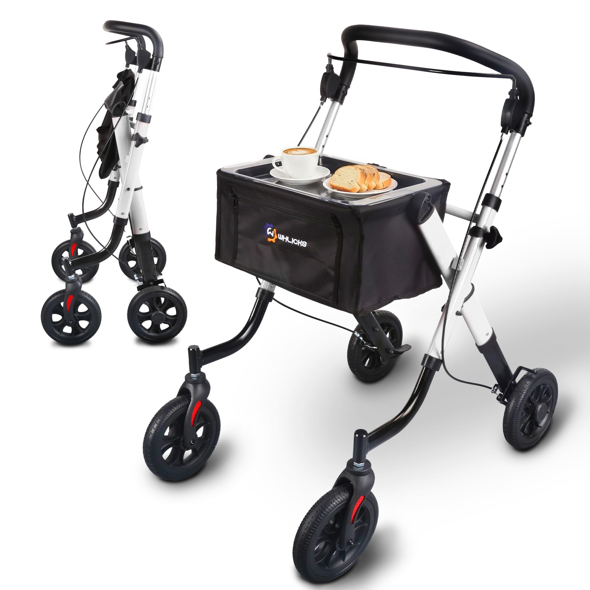 Andador plegable y ligero con asiento (Blanco)