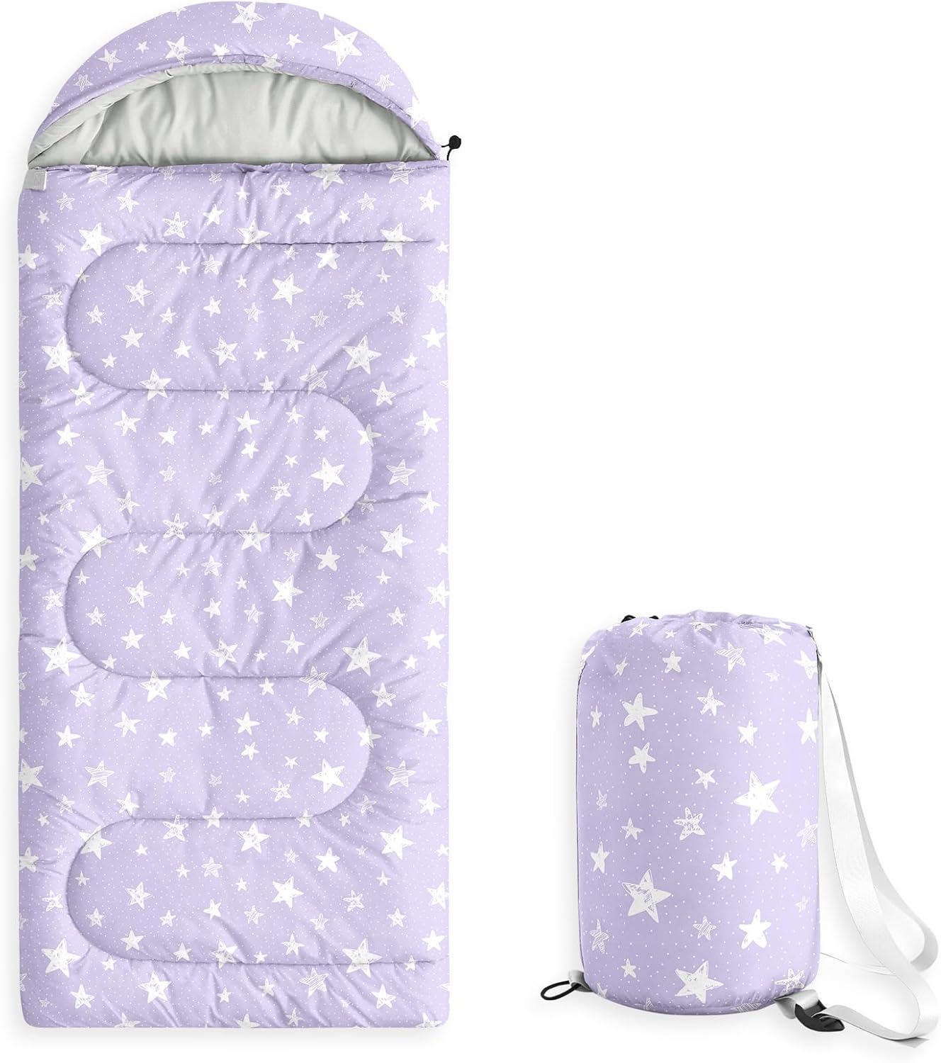 Wake In Cloud - Star Kids Sleeping Bag for Boys Girls Toddlers, Camping in Warm Cold Weather, Backpacking Lightweight Compact Outdoor Liner for 3 Seasons Summer Spring Fall