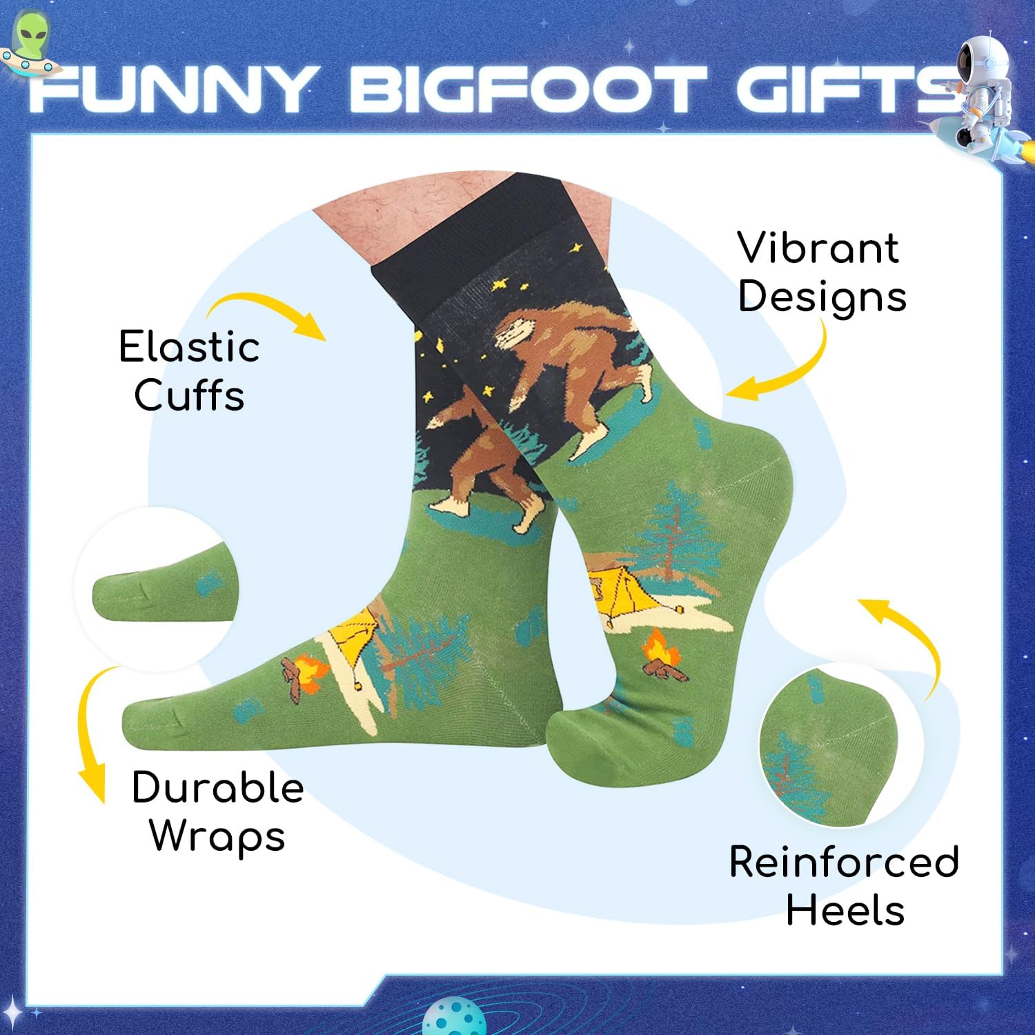 Zmart Space Socks - Bigfoot Socks, Sasquatch, Alien & UFO Gifts for Alien Enthusiasts - Image 3