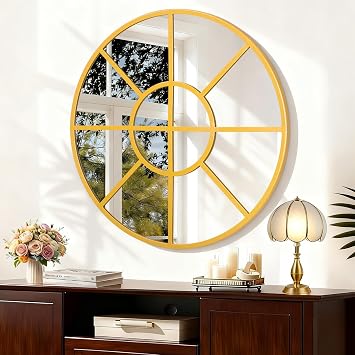 Golden Wall Mounted Mirror, Large Circle Gold Metal Framed Mirror Round Decorative Mirrors for Living Room Bedroom 70 CM Decor